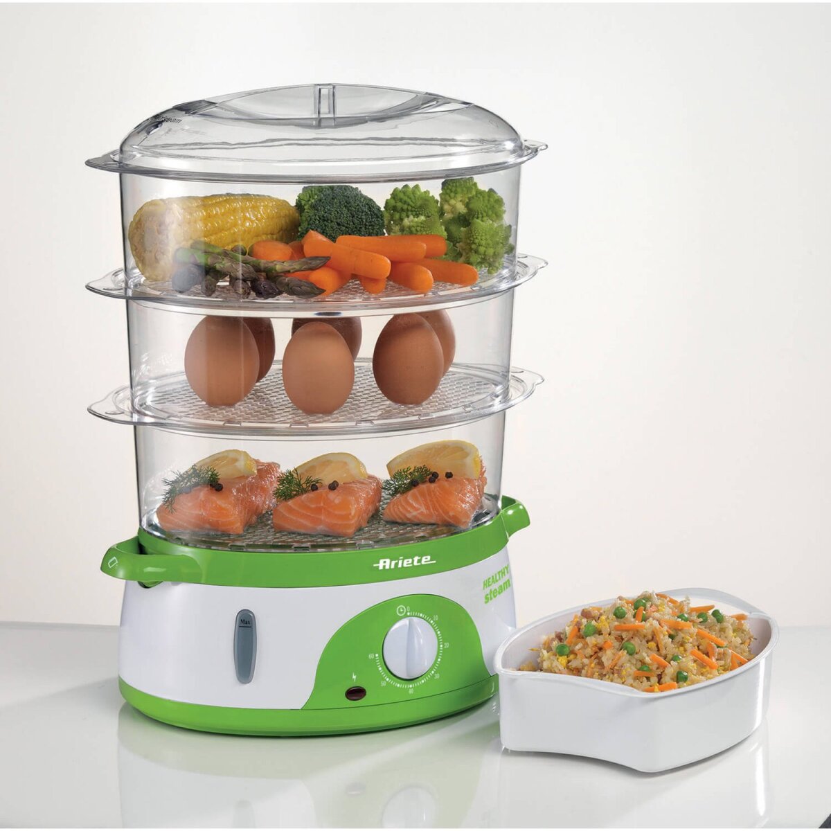 Ariete 0911/01 Dampfgarer 3 Korb/K&ouml;rbe Arbeitsplatte 800 W Wei&szlig;, Gr&uuml;n