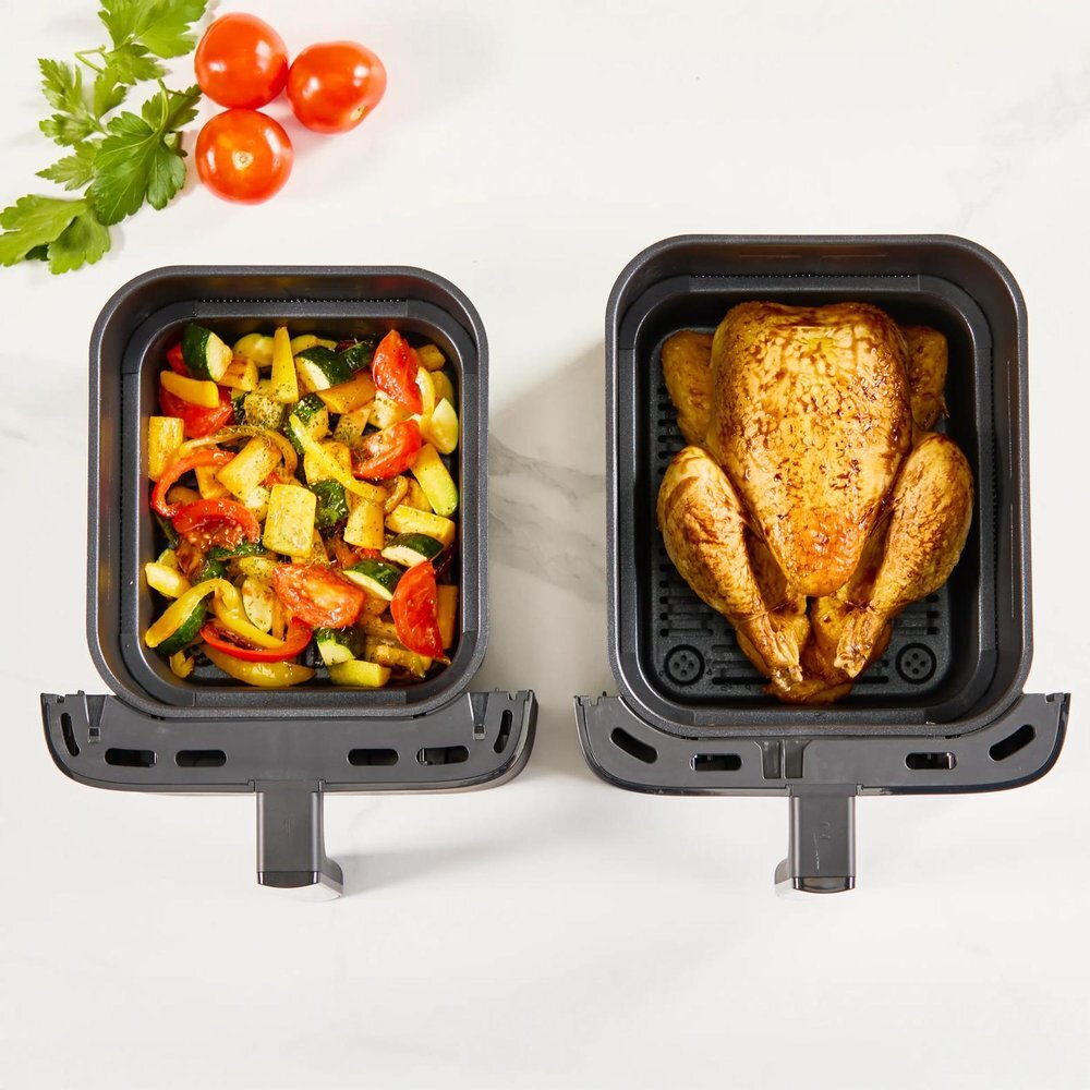 Tefal Easy Fry Crispy Stack, Doppelkammer-Hei&szlig;luftfritteuse, platzsparend und kompakt