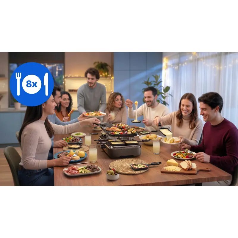 Grill f&uuml;r bis zu 8 Personen mit einem Raclette-Grill