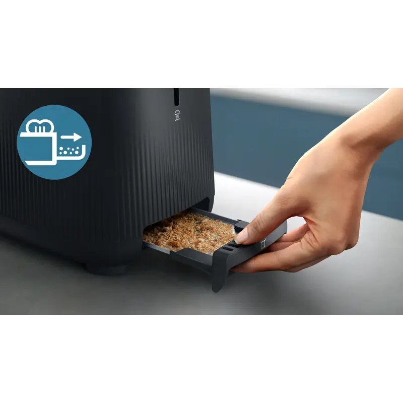 Die Reinigung des Toasters ist dank der abnehmbaren Krümelschublade einfacher