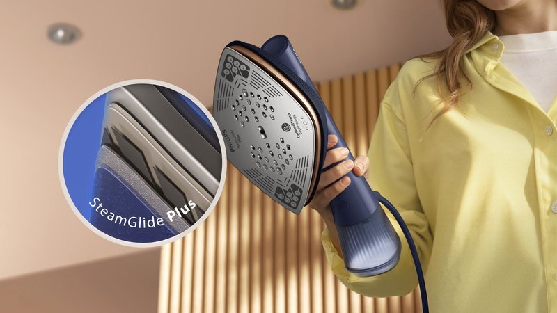 Erlebe müheloses, sanftes Gleiten auf jedem Stoff mit unserer hochwertigen SteamGlide Plus Bügelsohle