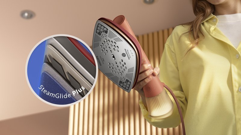 Erlebe müheloses, sanftes Gleiten auf jedem Stoff mit unserer hochwertigen SteamGlide Plus Bügelsohle
